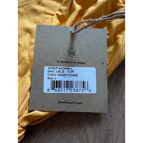 NWT Stone Fox Swim Lele Top Honeycomb Yellow Bandeau Bikini Top Size L - Picture 7 of 9
